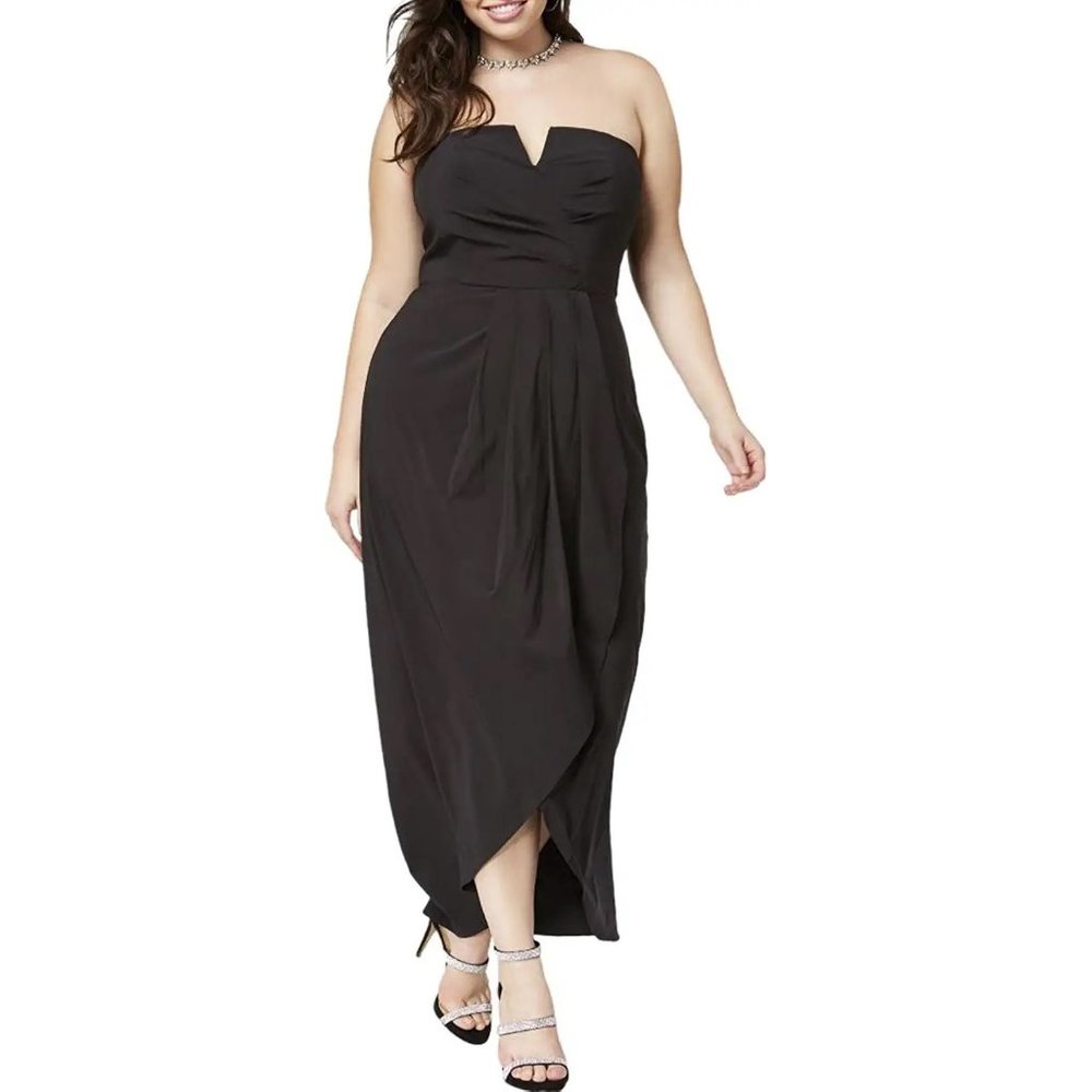 City Chic Womens Plus Strapless Pleated Party Dress Black 14